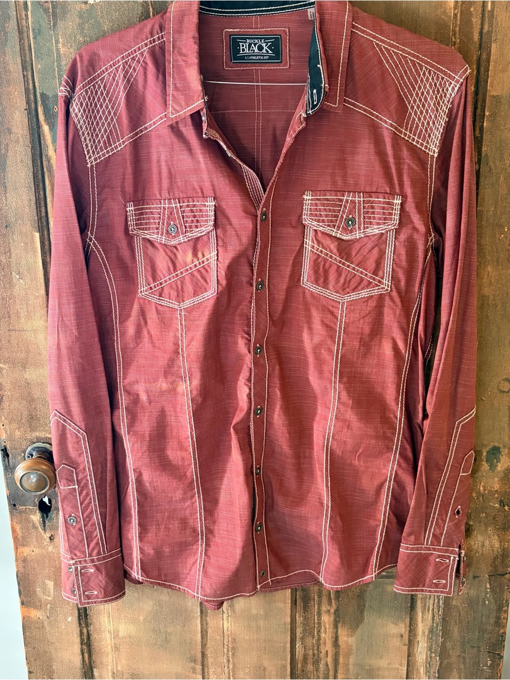 Buckle Black Men’s Rust Red Western Button Up Shirt Athletic Fit L